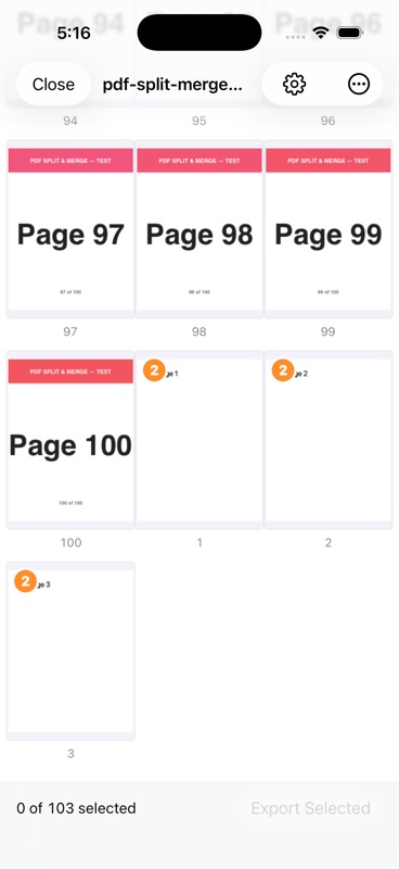 Merged document with pages from a second source marked by a small orange 2 badge.