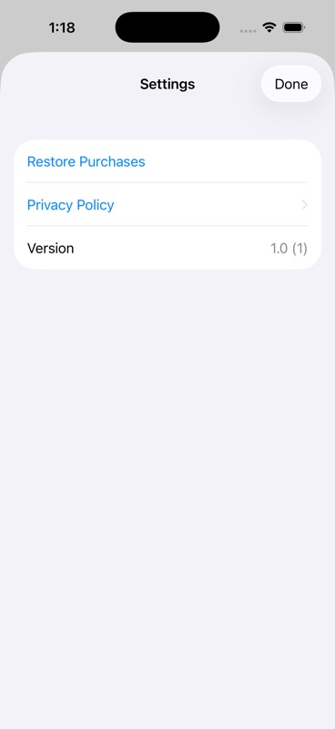 The settings sheet with three rows.